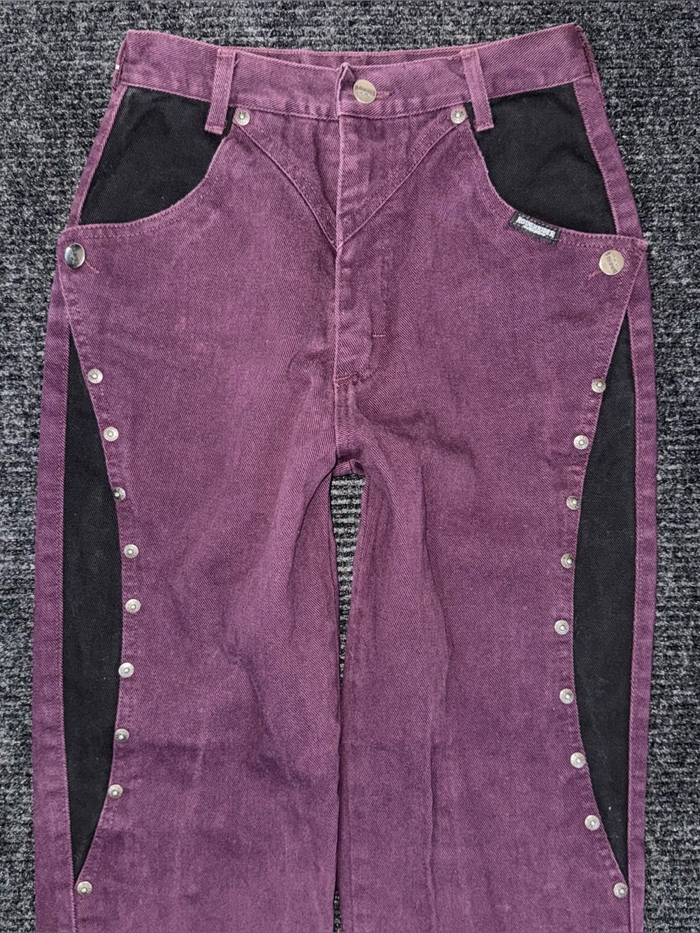 Vintage Roughrider Western Jeans High Rise Embellished Cut Out Purple Black 24" - Picture 3 of 14